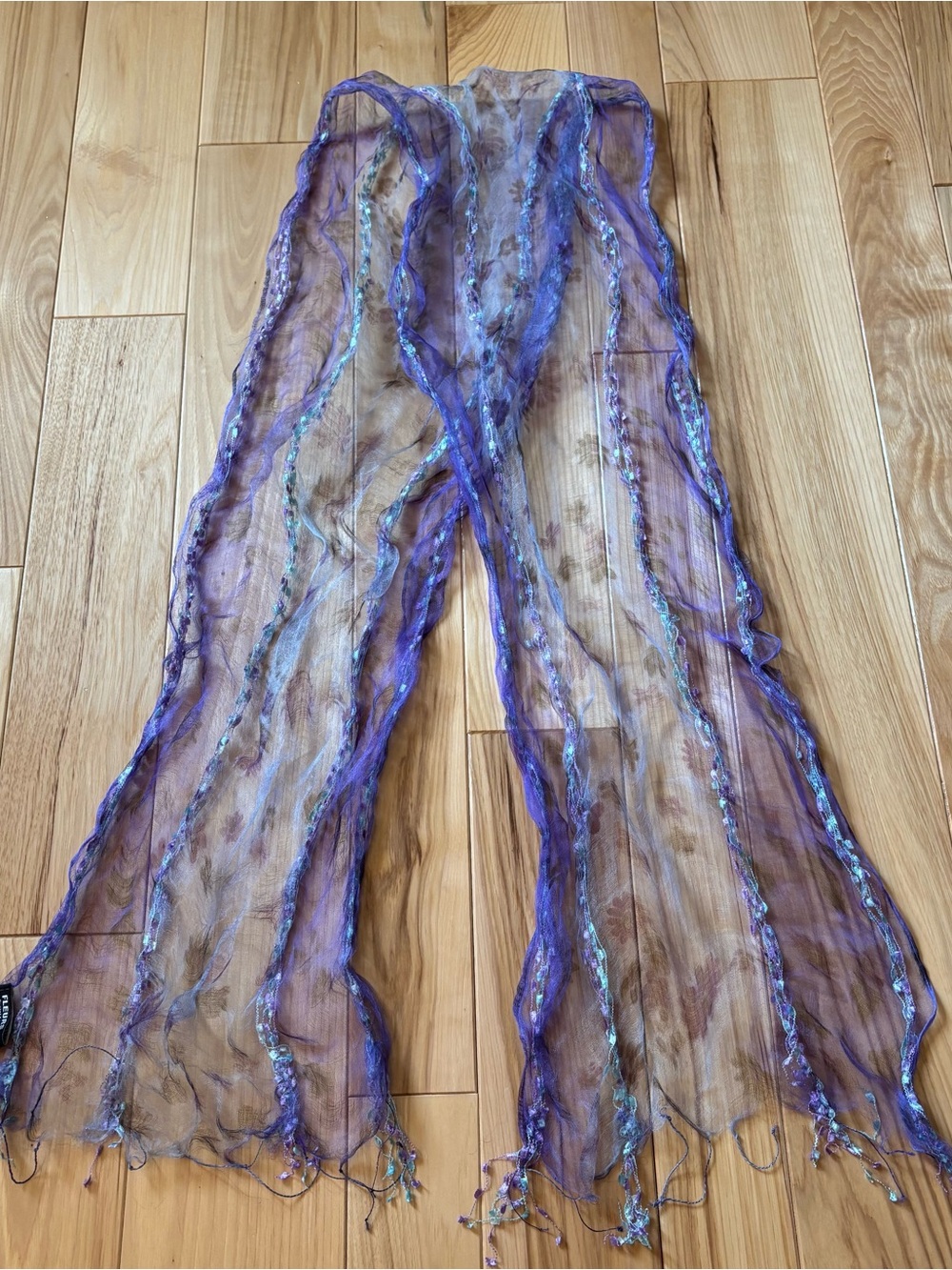 Y2K Fleurs by Elegant Additions Natural Silk Purple Semi Sheer Lightweight Scarf
